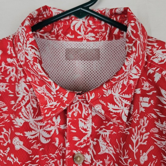 Columbia PFG Omni-Shade Tropical Coral Palm Tree Button Up‎ Shirt Red White M - Picture 4 of 14